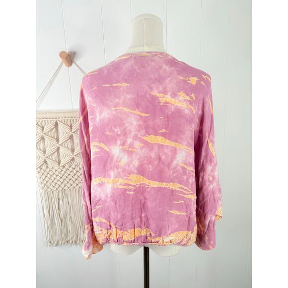 Young Fabulous & Broke Tia Tie Dye Kimono Crop Top Size Large Pink Peach - Picture 6 of 9